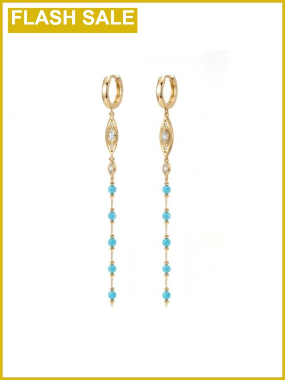 14K Gold Plated Brass Long Beaded Dangle Earrings Drop Huggie
